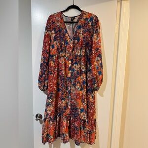 SHEIN Floral Midi Dress - Red and Blue